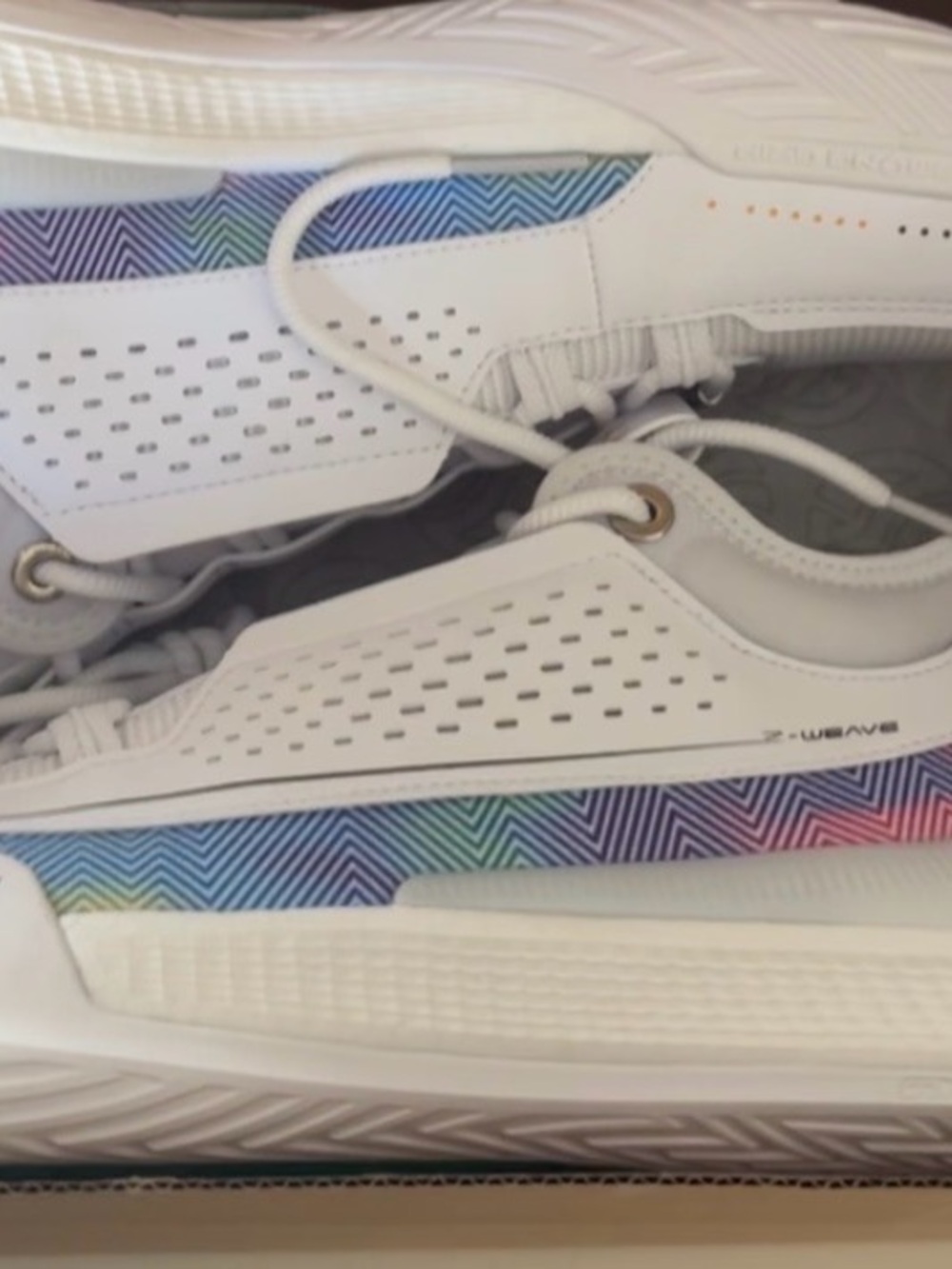Men's White Athletic Sneakers with Iridescent Rainbow Accent